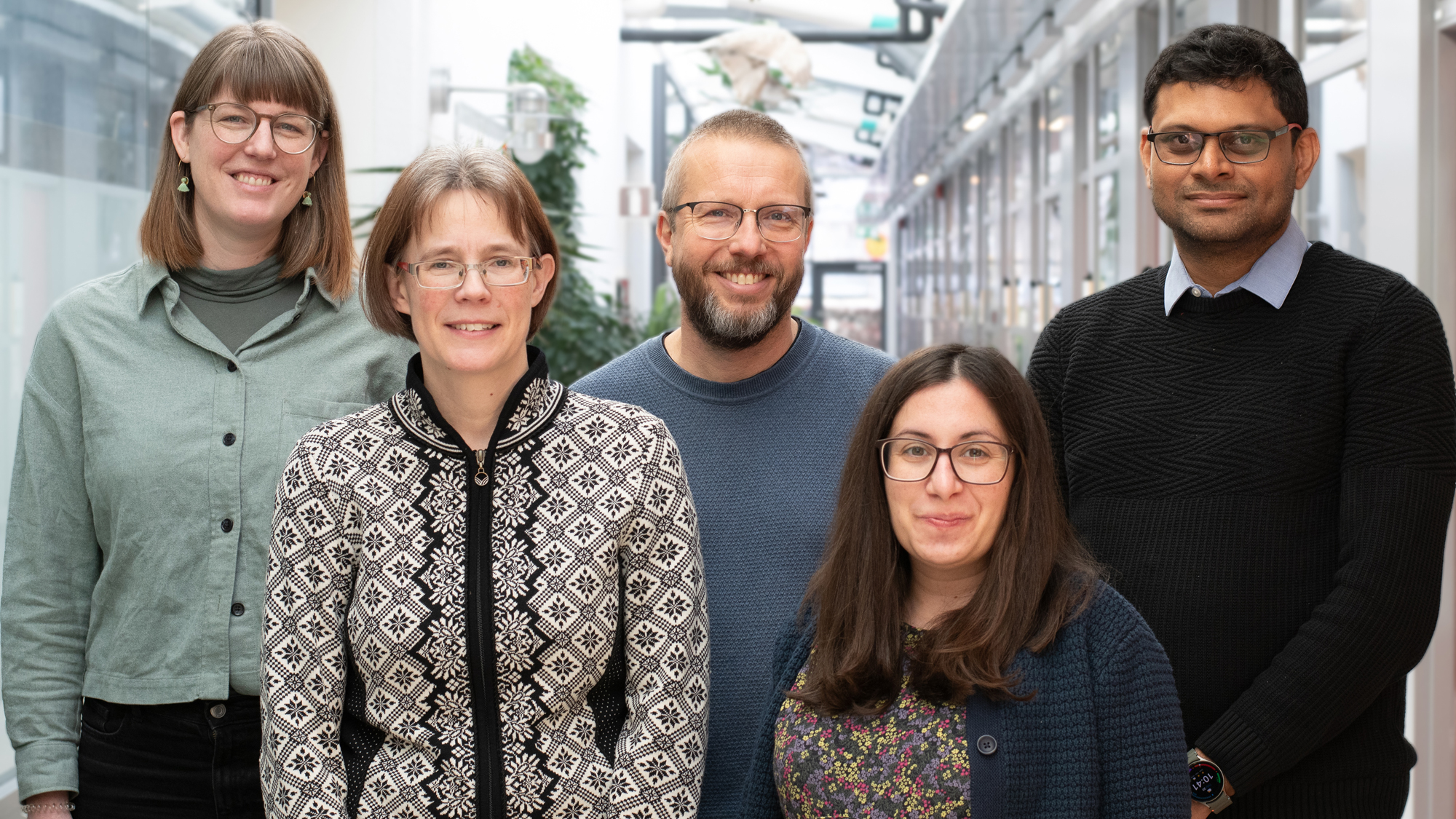 Five people looking into the camera. Photo.