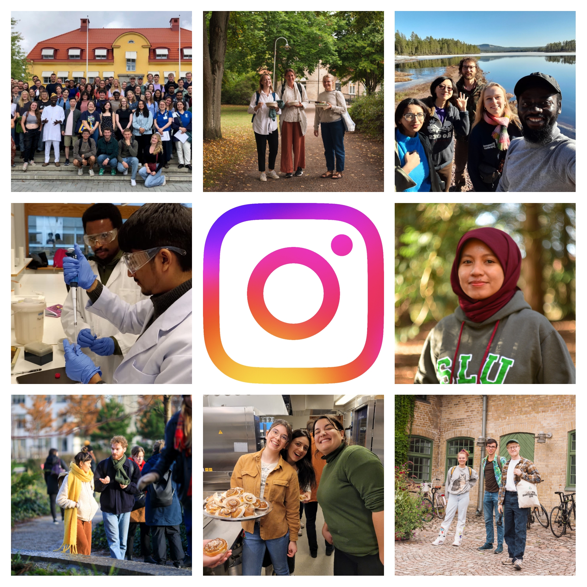 A collage with pictures of students and the Instagram logotype