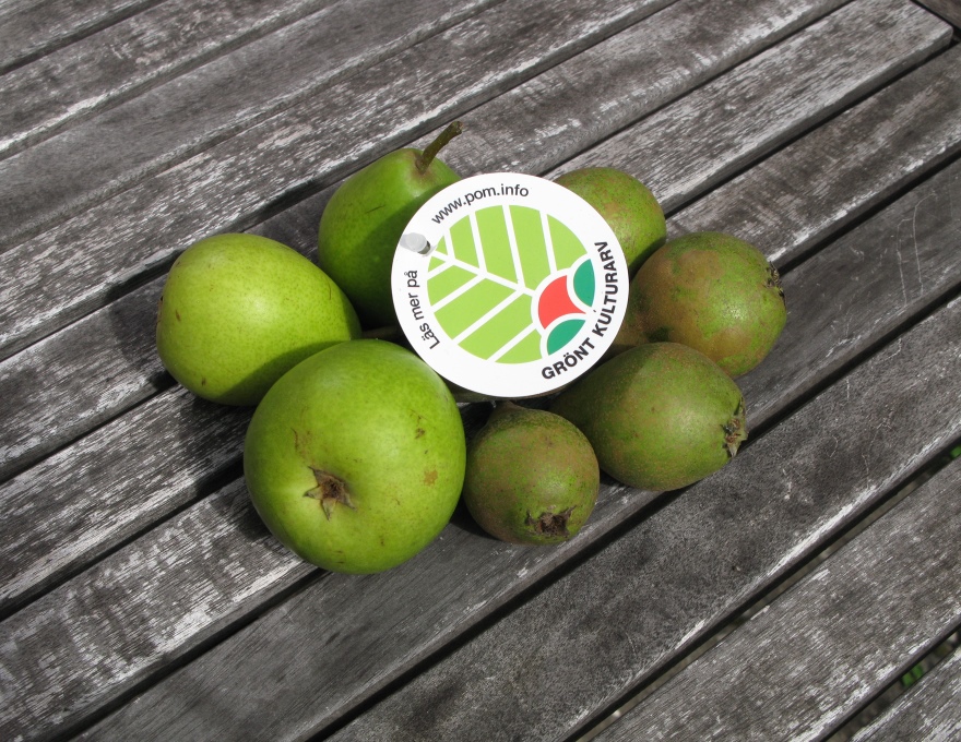 Päron tillsammans med Grönt kulturarvs logotyp