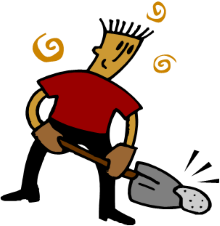 En figur med en spade, illustration.
