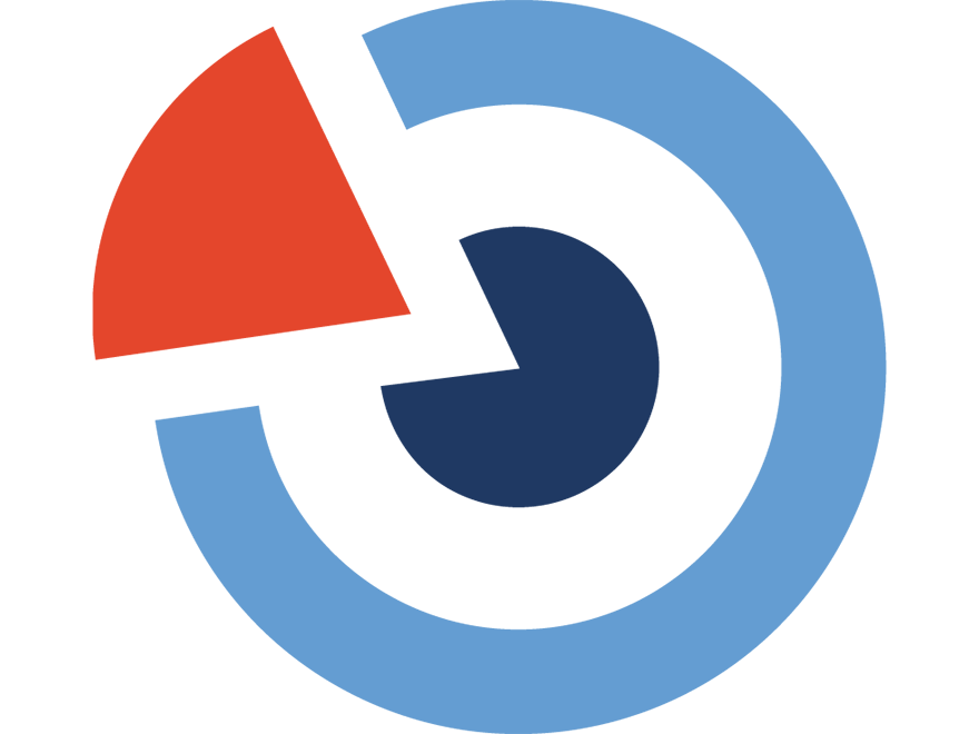 Logga med geometriska figurer i blått och rött. Illustration.