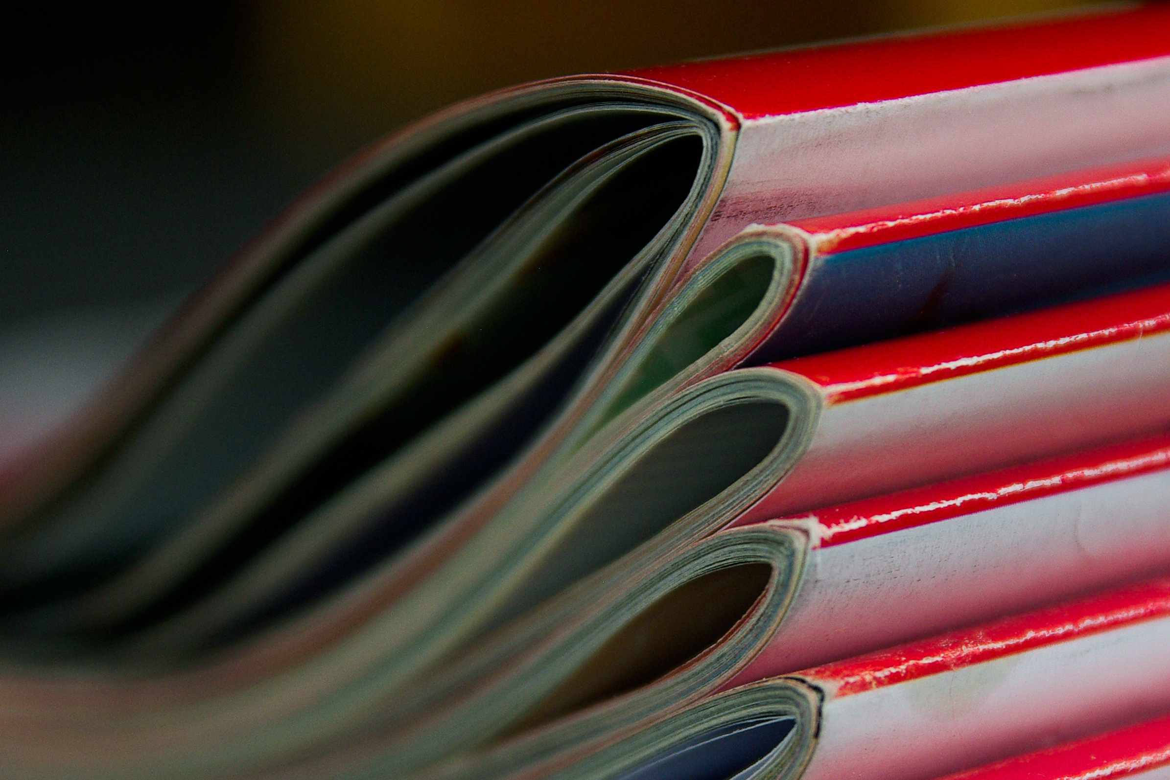 Close up of a pile of journals, photo.