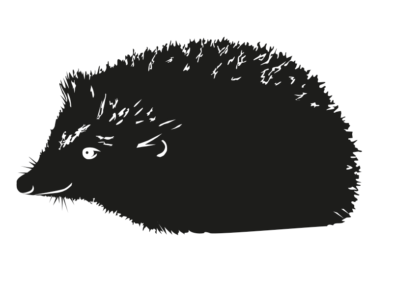 A black silhouette of a hedgehog.