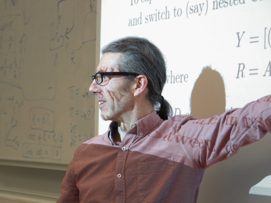 Close-up photo of professor Rob Hart teaching