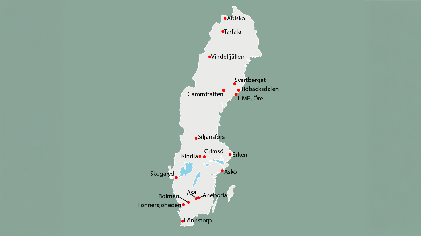 Map showing the locations of LTER stations in Sweden.