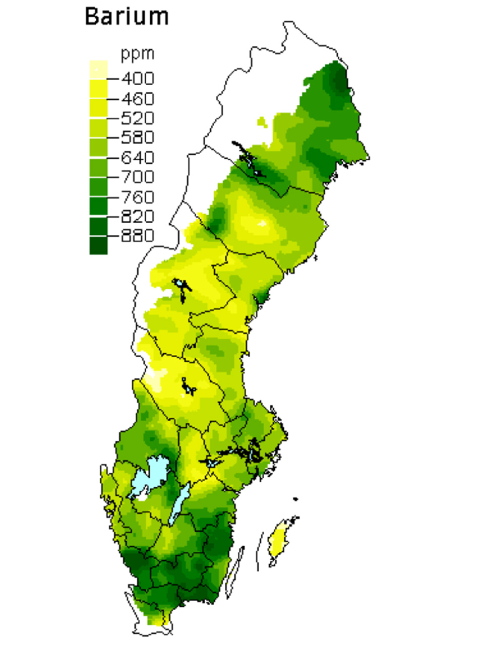 Barium i skogsmarken. Karta över Sverige.