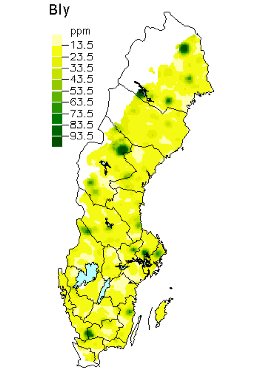 Bly i skogsmarken. Karta över Sverige.