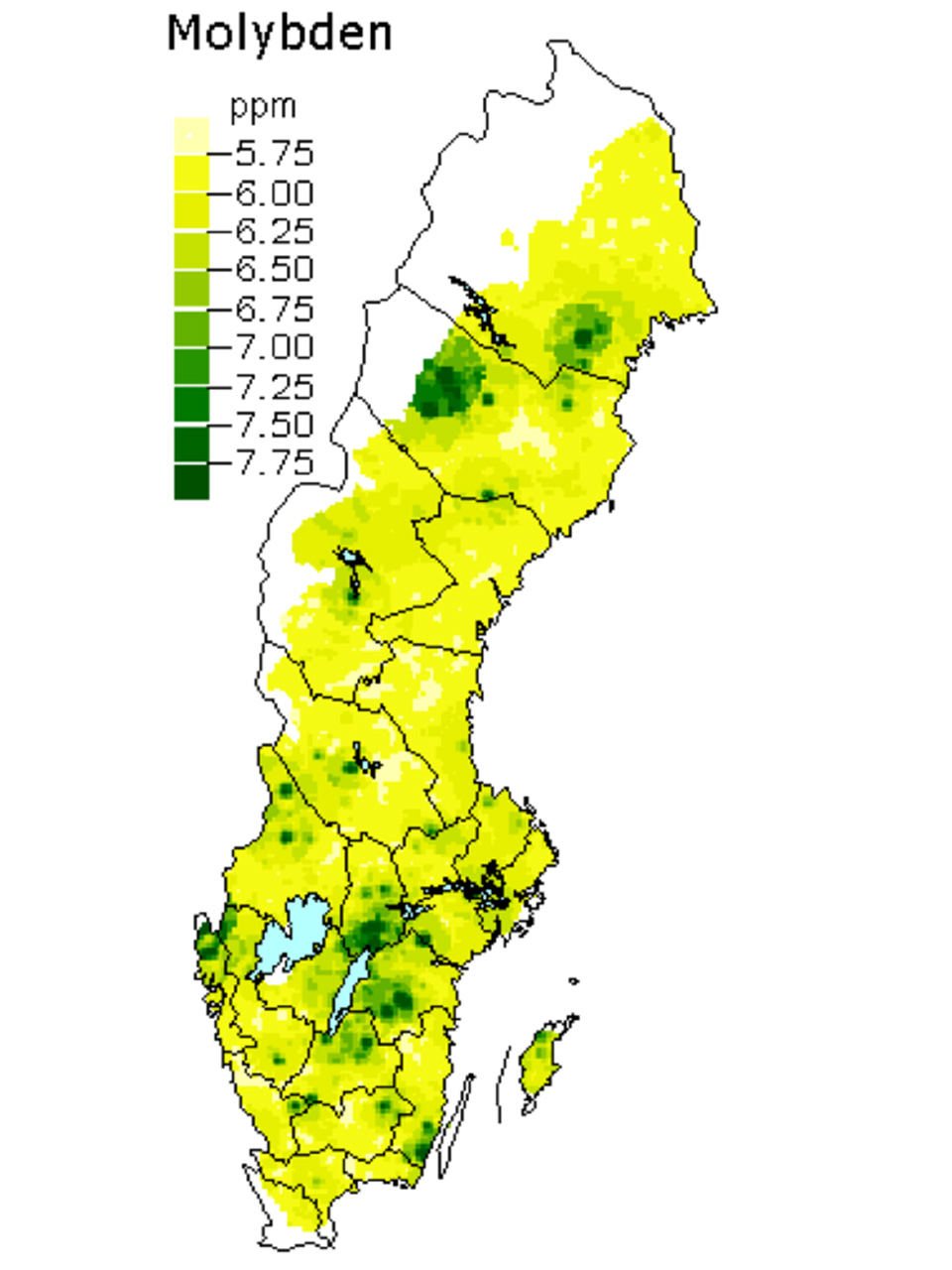 Molybden i skogsmarken. Karta över Sverige.