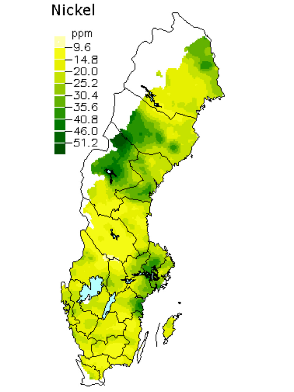 Nickel i skogsmark. Karta över Sverige.