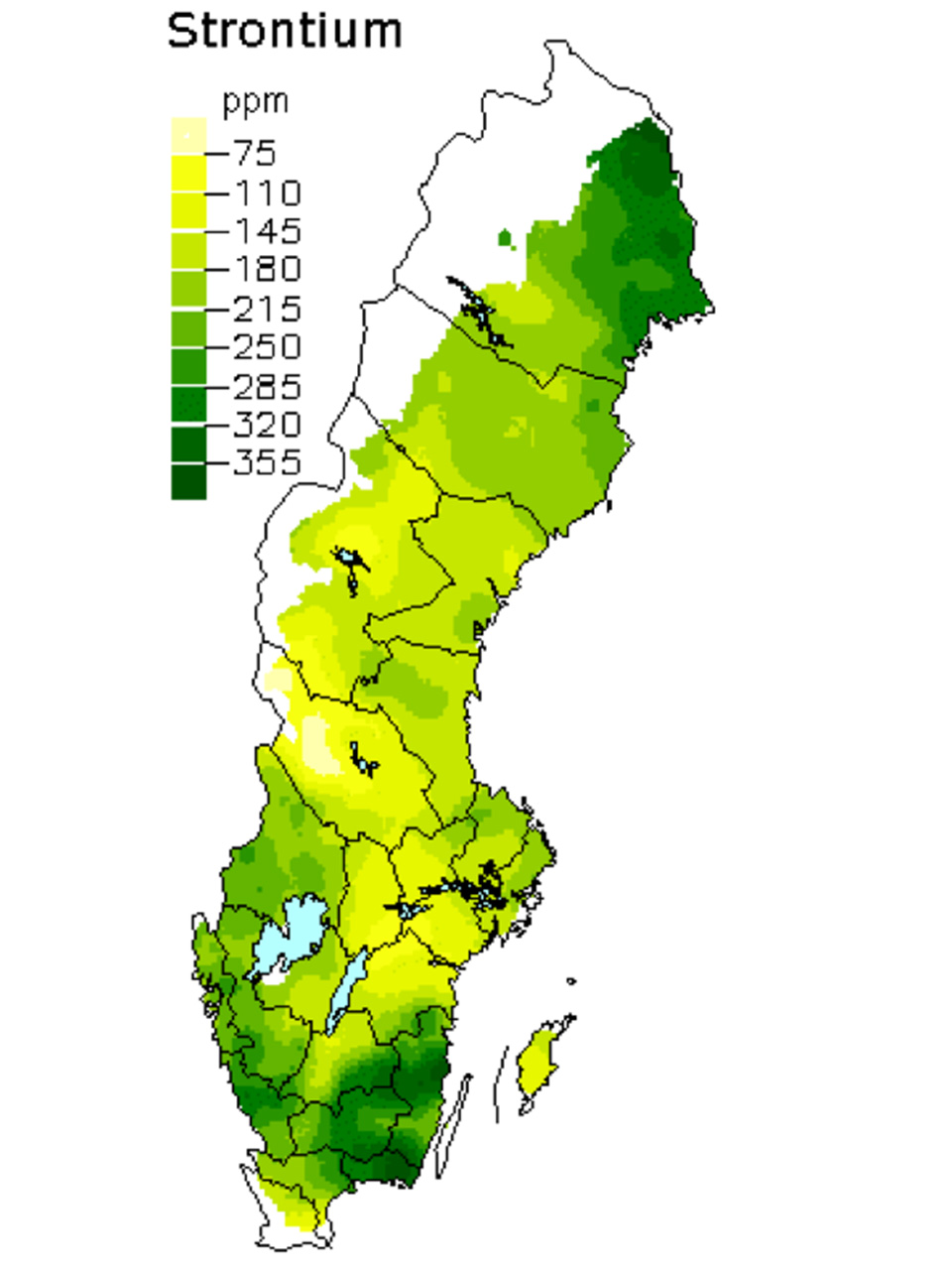 Strontium i skogsmark. Karta över Sverige.