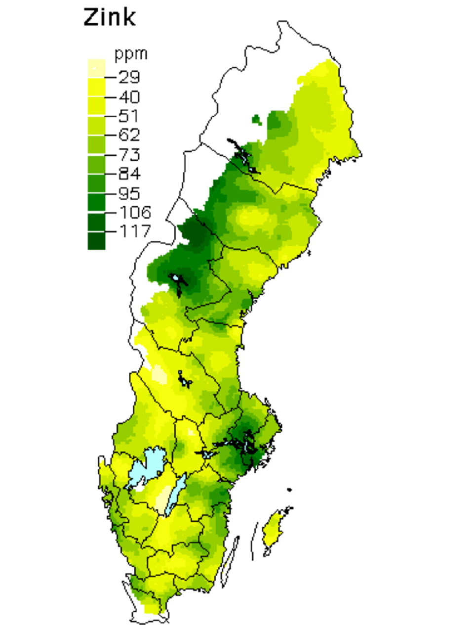 Zink i skogsmarken. Karta över Sverige.