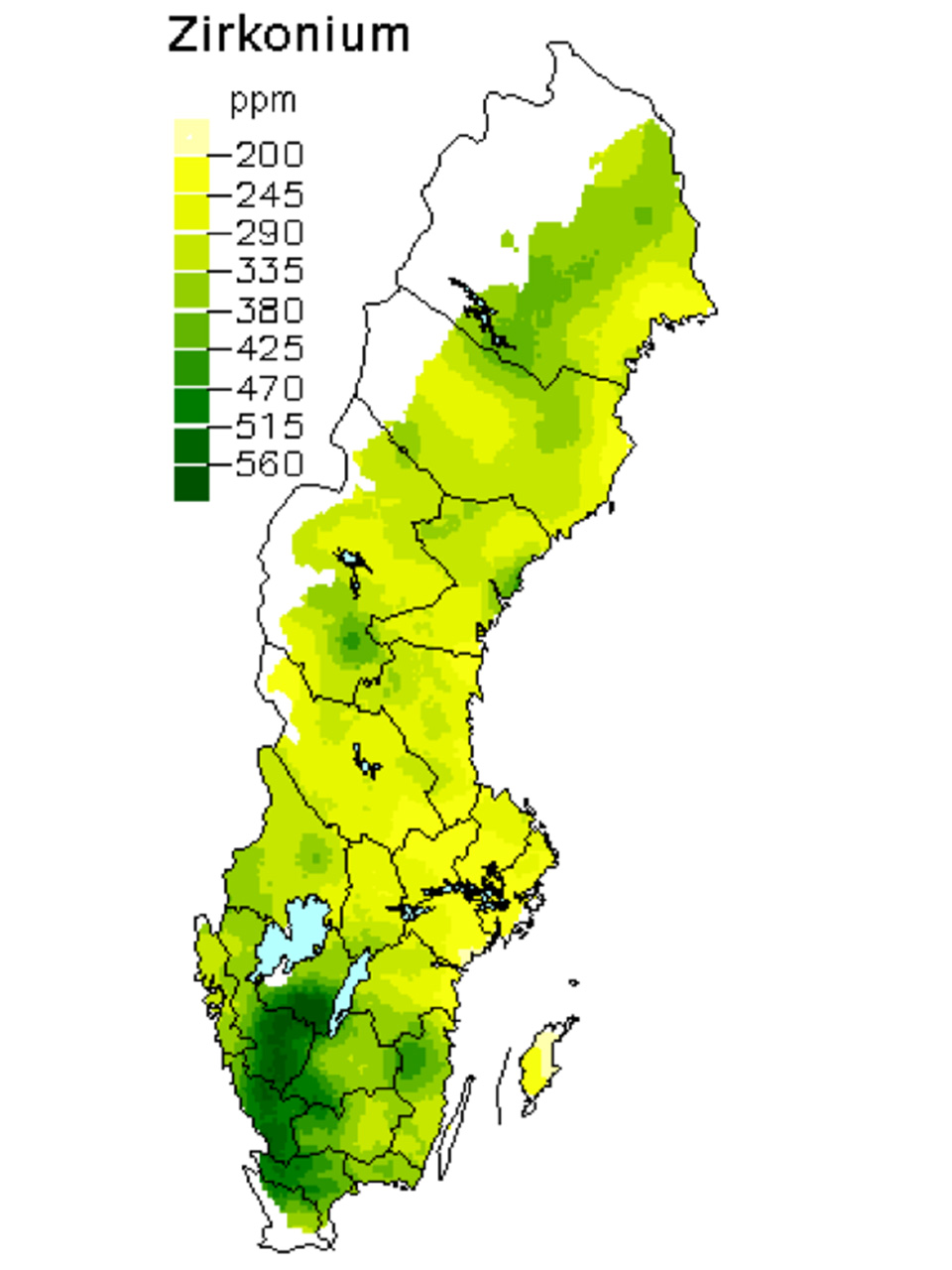 Zirkonium i skogsmarken. Karta över Sverige.