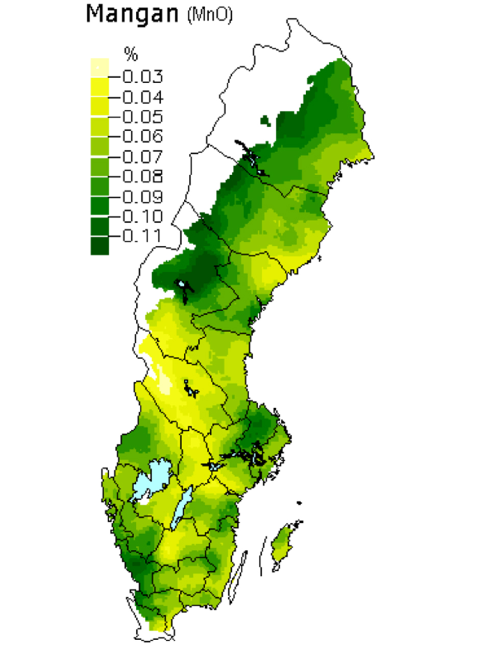 Manganoxid i skogsmarker. Karta över Sverige.