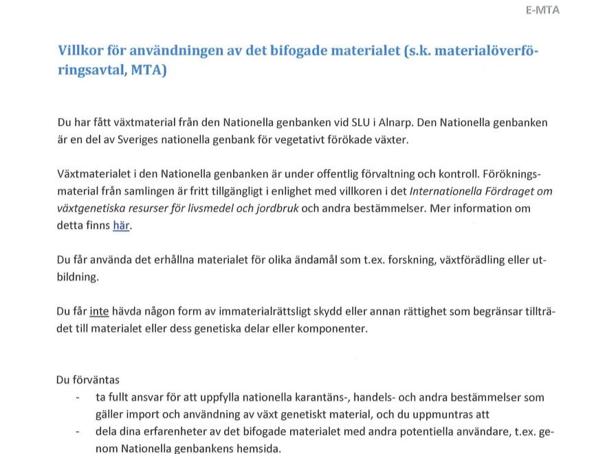 Utdrag ur genbankens E-MTA.