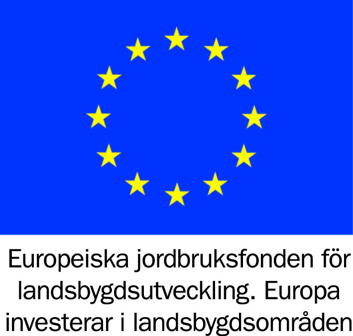 EU:s logga, blå med en cirkel av gula stjärnor. Under står texten "Europiska jordbruksfonden för landsbygdsutveckling. Europa investerar i landsbygdsområden".