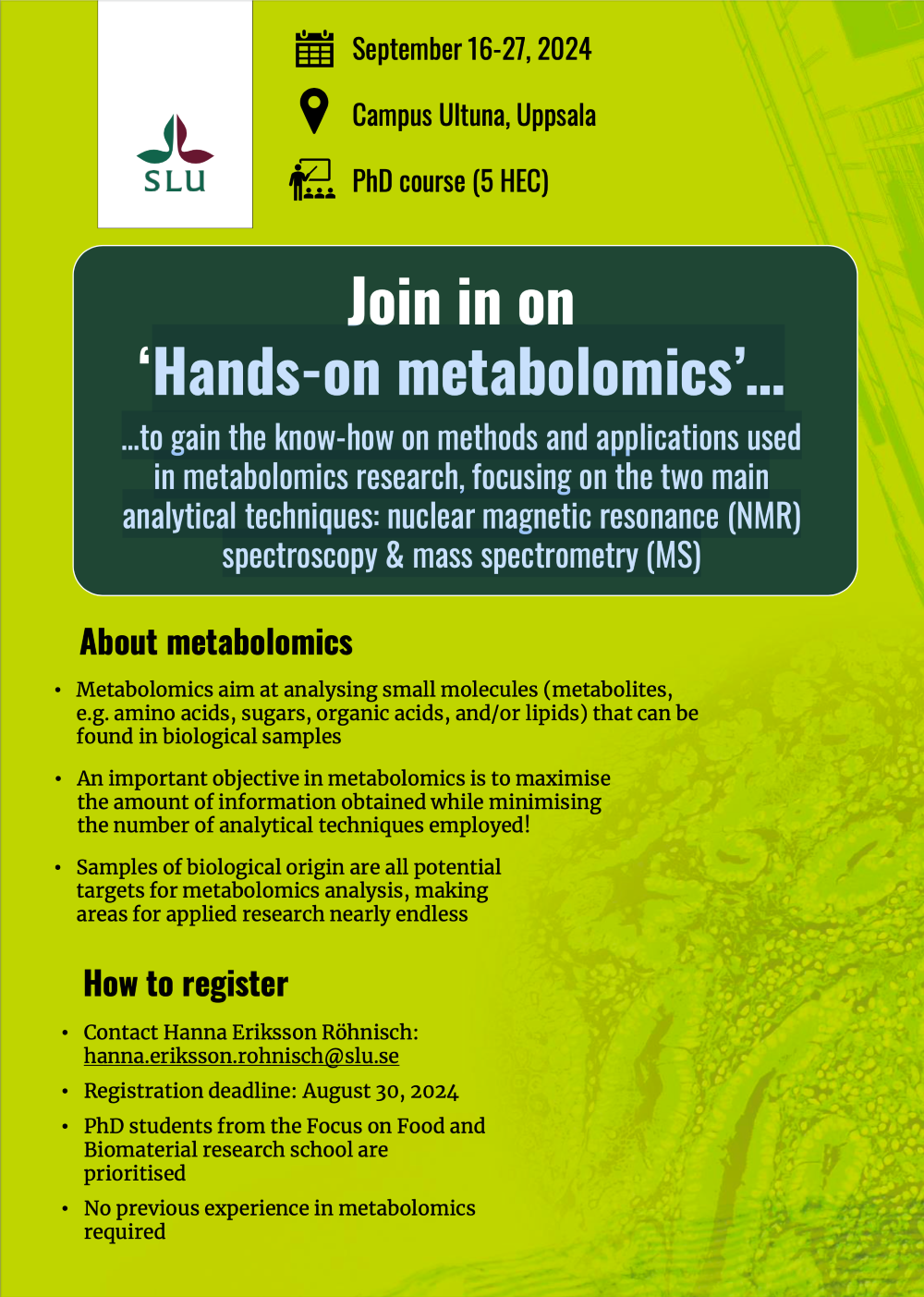 Course flyer for Hands-on metabolmics