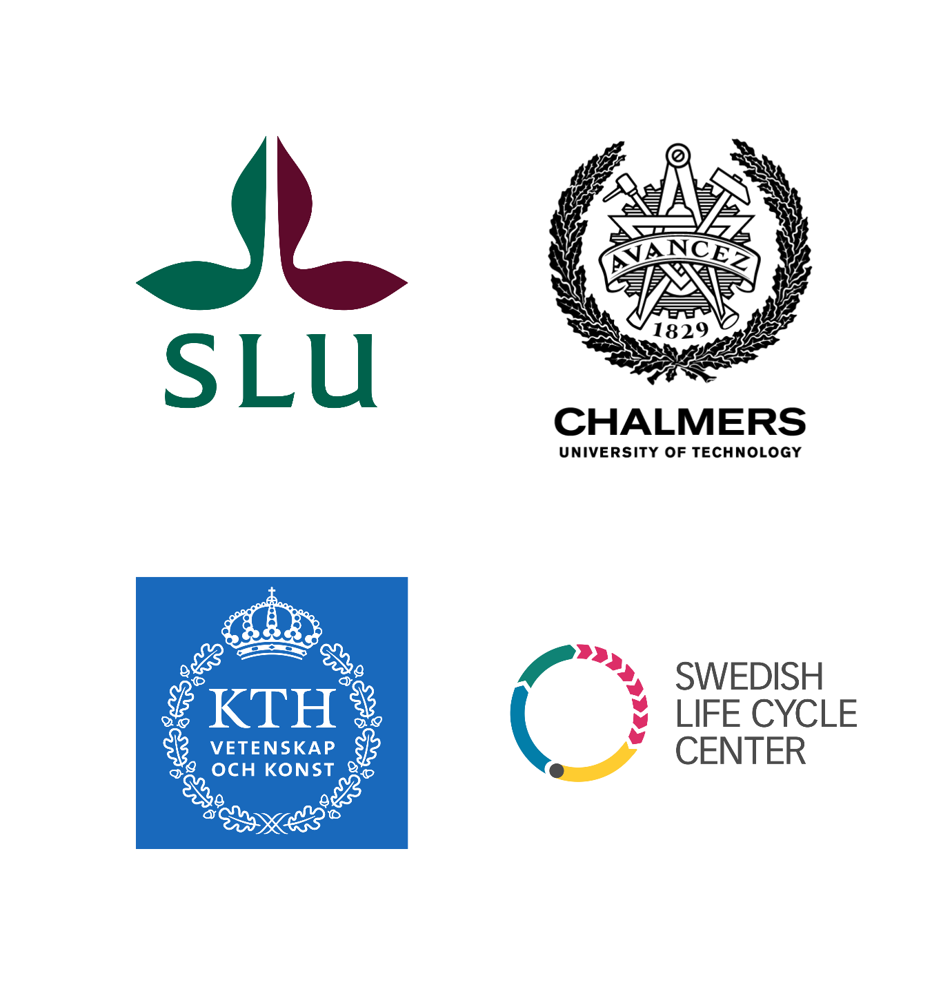 The logotypes of SLU, Chalmers, KTH, and the Swedish Life Cycle Center is shown